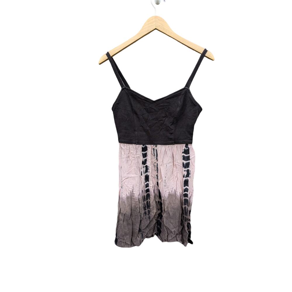 Boho Beachy Costal American Eagle Tie Dye Babydoll Top Tunic Sleeveless Black XS